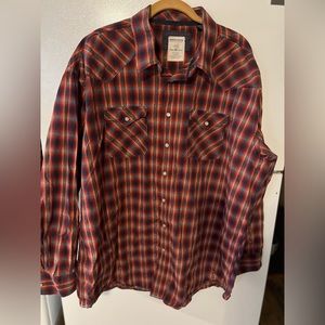 Western‎ Panhandle Slim Rough Stock Red Plaid Snap Down Shirt 2XL